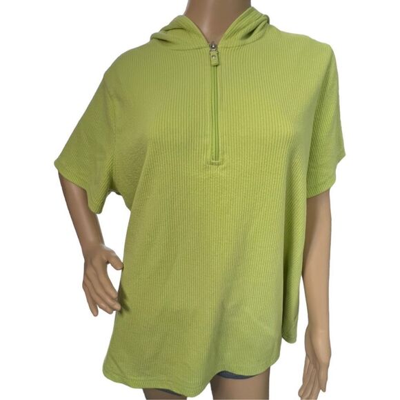 Essentials Lime Green Ribbed Hooded Quarter Zip Short Sleeve Shirt - Picture 1 of 4